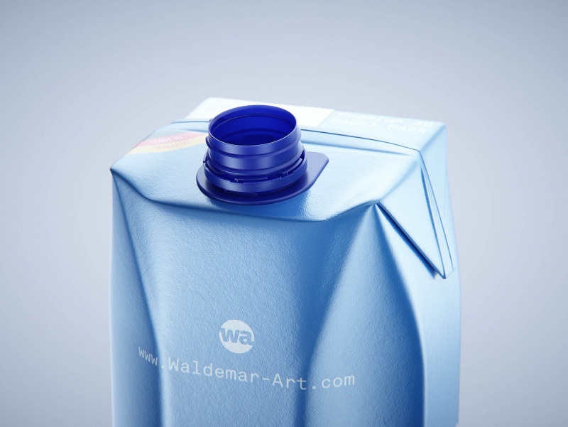Premium packaging 3d model of Tetra Pack Prisma Square 1000ml with tethered cap HeliCap 26 Pro