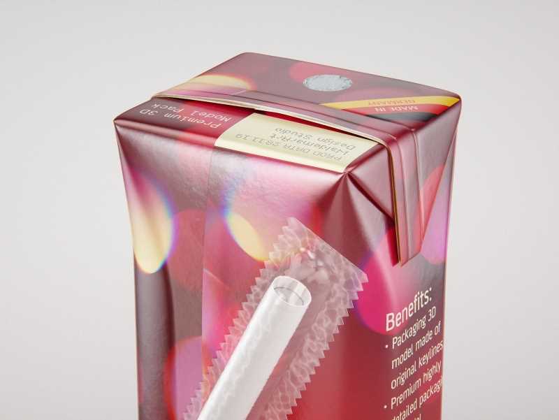Tetra Pack Prisma Square 200ml packaging 3D model pak with PullTab and Straw