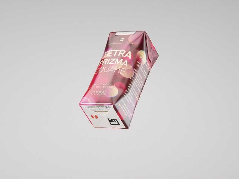 Tetra Pack Prisma Square 200ml packaging 3D model pak with PullTab and Straw