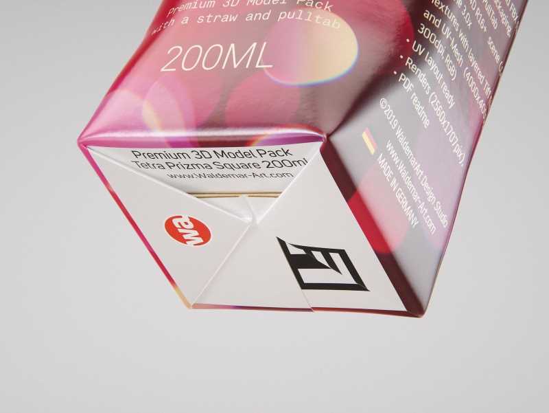 Tetra Pack Prisma Square 200ml packaging 3D model pak with PullTab and Straw
