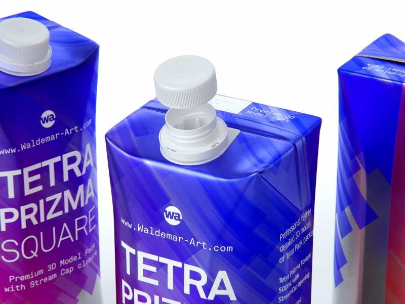 Packaging 3d model pak of Tetra Pack Prisma Square 500ml with StreamCap opening