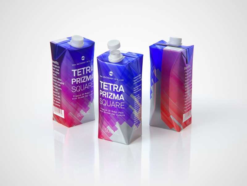 Packaging 3d model pak of Tetra Pack Prisma Square 500ml with StreamCap opening