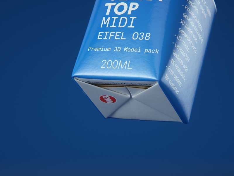 Tetra Top MIDI 200ml 3D model of carton package with Eifel O38 closure