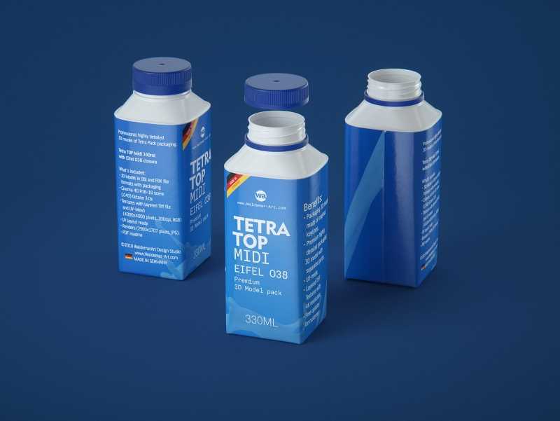 Packaging 3D model pak of Tetra Pack Top Midi 330ml with Eifel-O38