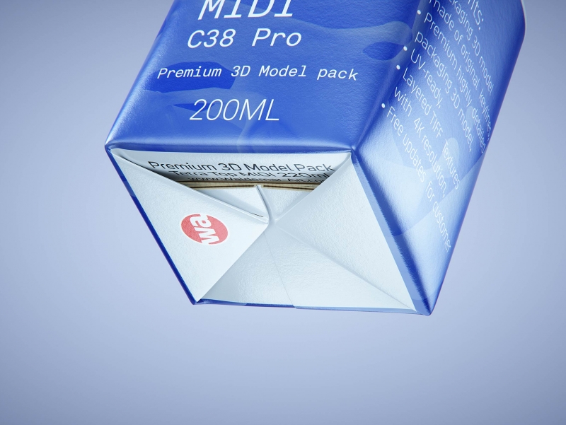 Premium Carton Packaging 3D model of Tetra Top MIDI 200ml with tethered cap C38 Pro