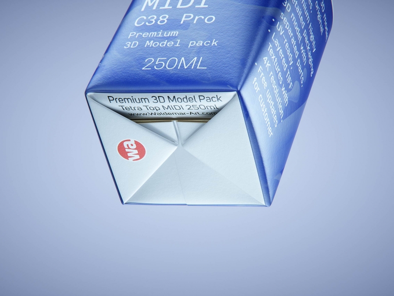 Tetra Top MIDI 250ml premium carton 3D model with tethered cap C38 Pro