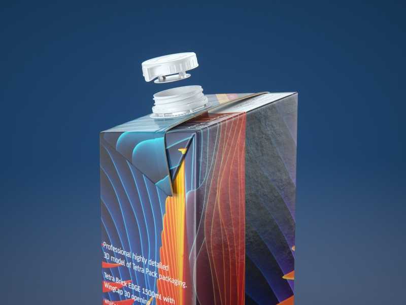 Tetra Pack Brick EDGE 1500ml with WingCap30 Carton packaging professional 3D model pak