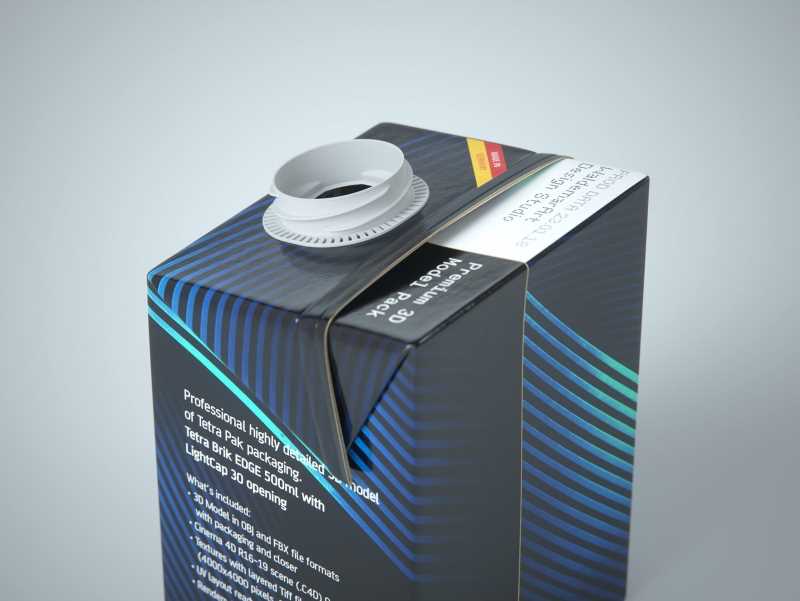 Tetra Pack Brick EDGE 500ml with LightCap 30 packaging 3D model pak