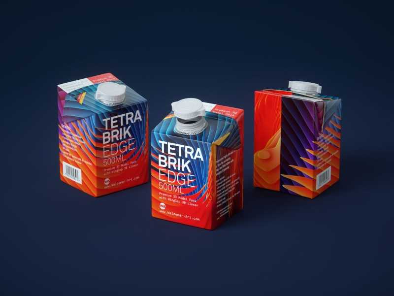 Tetra Pack Brick EDGE 500ml Premium packaging 3D model pak with WingCap 30 closer