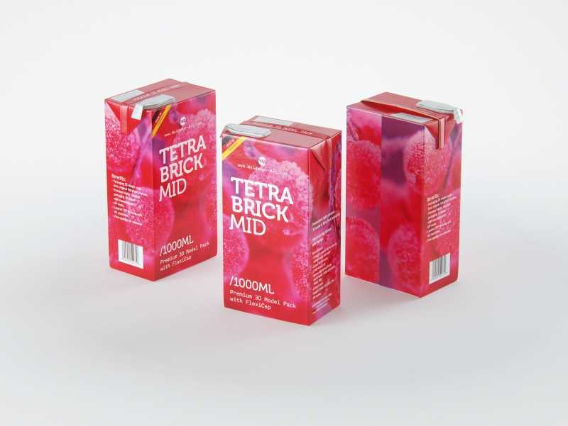 Tetra Pack Brick Aseptic Mid 1000ml packaging 3D model pak with FlexiCap