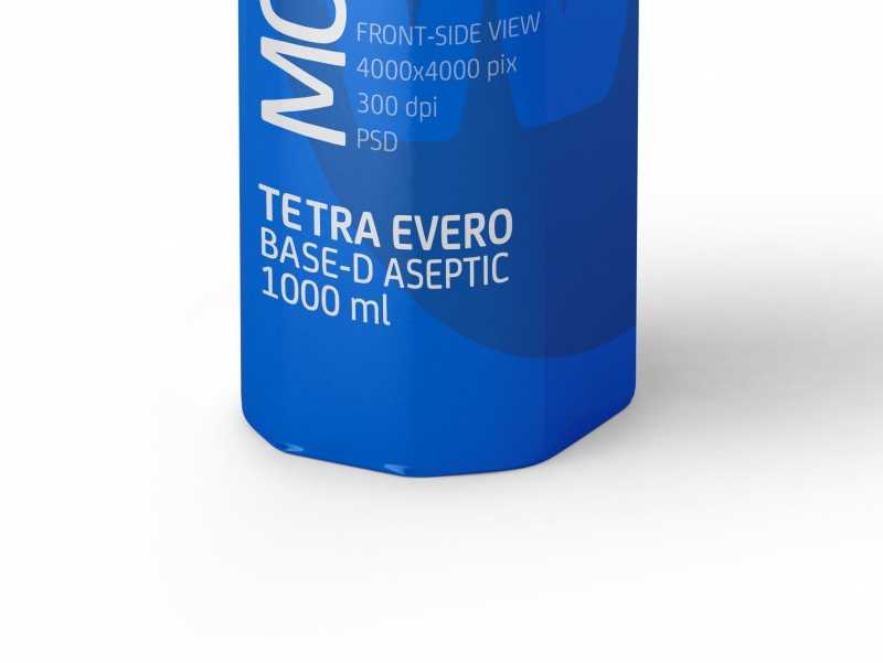 Packaging MockUp of Tetra Pack Evero Aseptic Base-D 1000ml with OrionTop-O38A Front-Side View