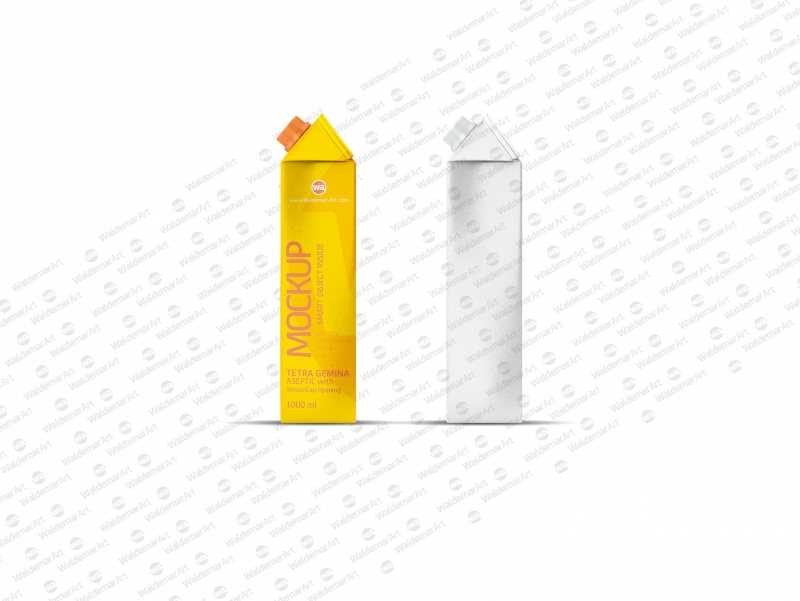Tetra Pack Gemina Aseptic 1000ml Square Package MockUp with StreamCap Side View