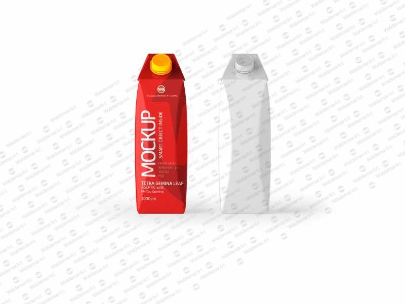 Tetra Pack Gemina Leaf 1000ml PSD Mockup. Front View