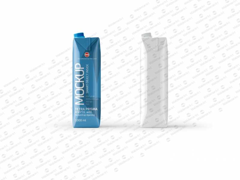 PSD Mockup of Tetra Pack Prisma 1000ml Side View