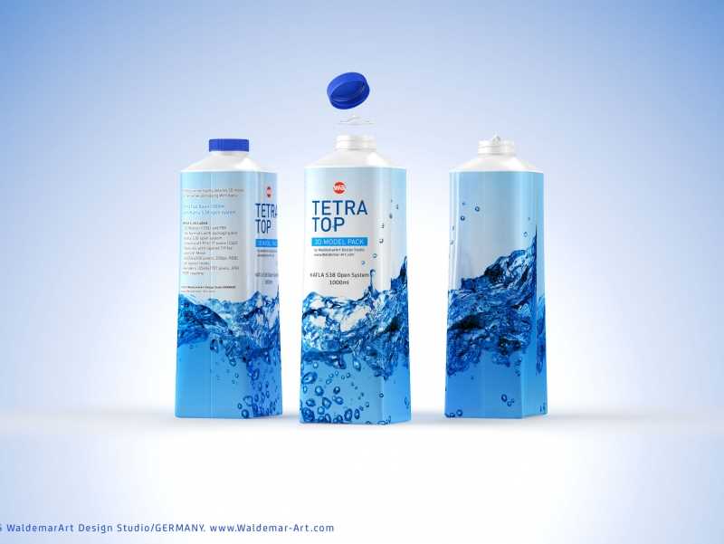 Packaging 3D model pak of Tetra Pack Top 1000ml Base with Katla S38