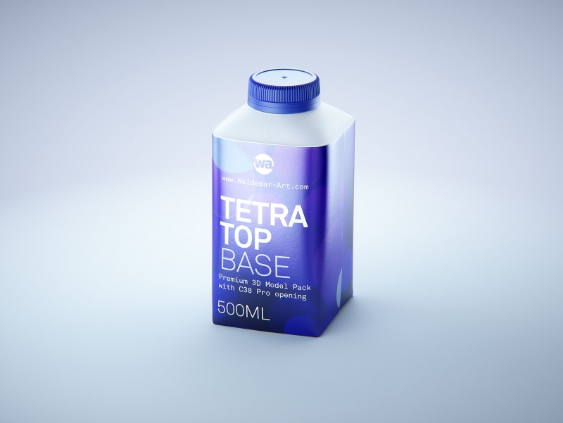 Tetra Top Base 500ml with tethered cap C38Pro premium carton packaging 3d model