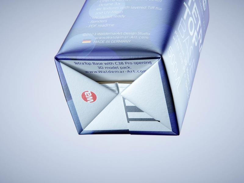 Tetra Top Base 500ml with tethered cap C38Pro premium carton packaging 3d model