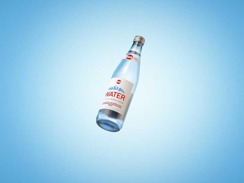 Packaging 3d model of a Mineral water glass bottle 500ml with a glass of water