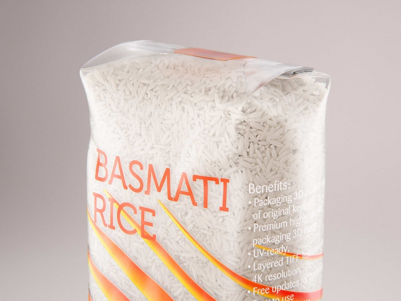 Basmati long grain rice plastic bag packaging 1kg premium 3d model