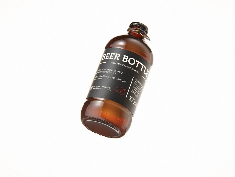 Beer glass bottle 375ml with Pull-off closure packaging 3D model
