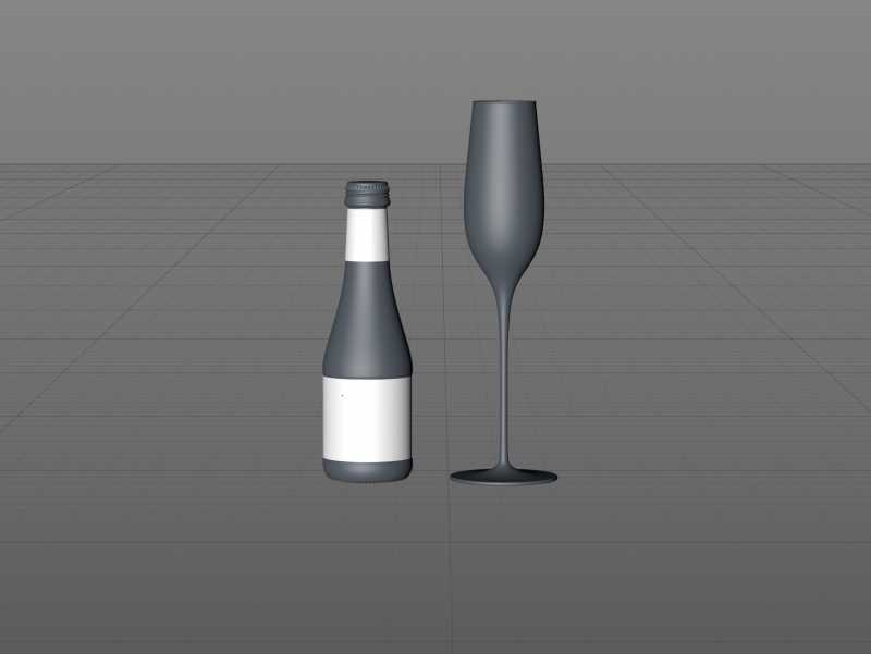 Fruit Secco glass bottle packaging 3D model 200ml with a screw cap and a glass of fruit wine