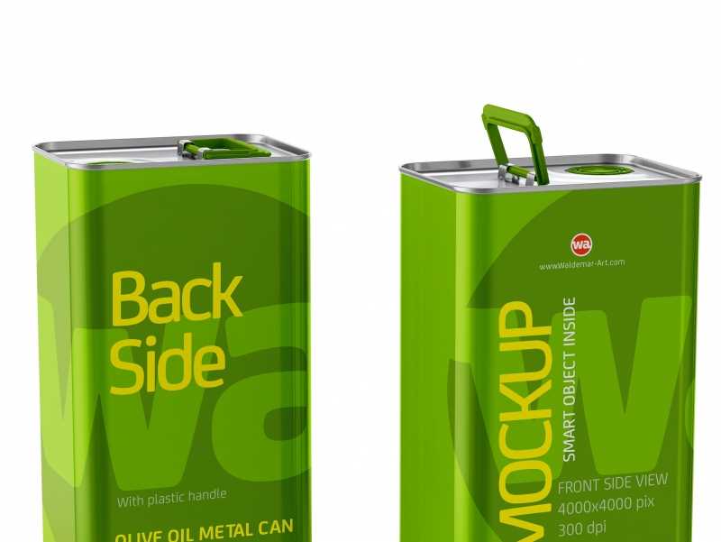 Olive Oil Metal Can 3Le Mockup Back Front Side View 2 pak