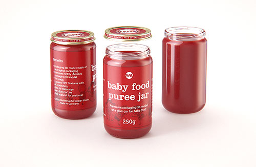 Baby food puree glass jar 250g wide packaging 3d model