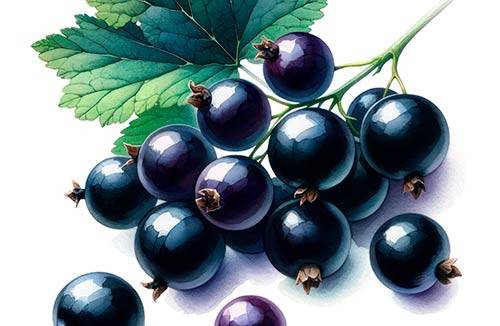 Premium Digital Illustration of a raspberry with leaves and flowers in the watercolor style