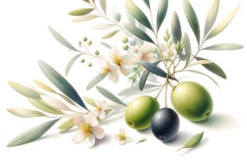 Three Blueberries with blossoms and leaves premium illustration