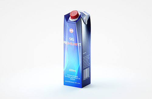 Premium carton packaging 3D model of Elopak Pure-Pak Sense Linea 750ml with tethered cap TwistFlip 34