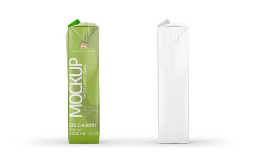 Mockup of Elopak Pure-Pak Diamond-Curve 1000ml packaging - Side view