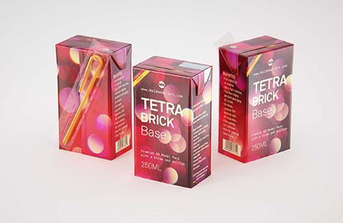 Tetra Pack Brick Slim 125ml with Pull Tab and a packaged straw packaging 3d model pak