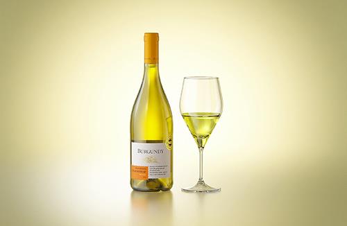 Wine bottle 3D model of Burgundy 750ml for Chardonnay wines with cork and a glass of wine