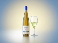 3D model of a wine bottle 750ml for Riesling wine with screw cap and a glass of wine