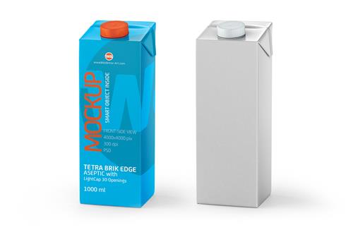 Packaging MockUp of Tetra Pack Brick Aseptic 1000ml with LightCap30 Front-Side View