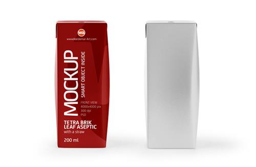 Tetra Pack Brick Slim Leaf 200ml Front View Photoshop Mockup