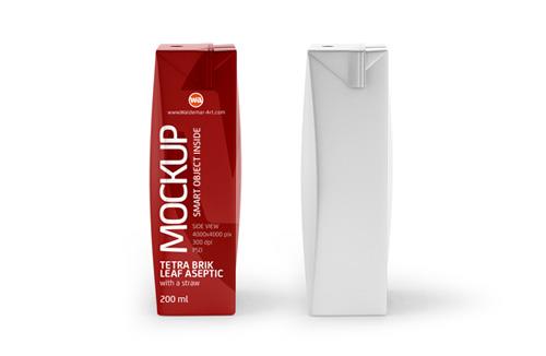 Tetra Pack Brick Slim Leaf 200ml Side View Photoshop Mockup