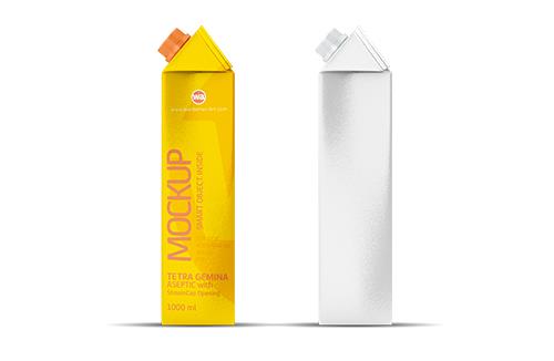 Tetra Pack Gemina Aseptic 1000ml Square Package MockUp with StreamCap Side View