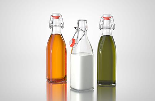 Trio - packaging 3d models of glass bottles for oil, vinegar or milk